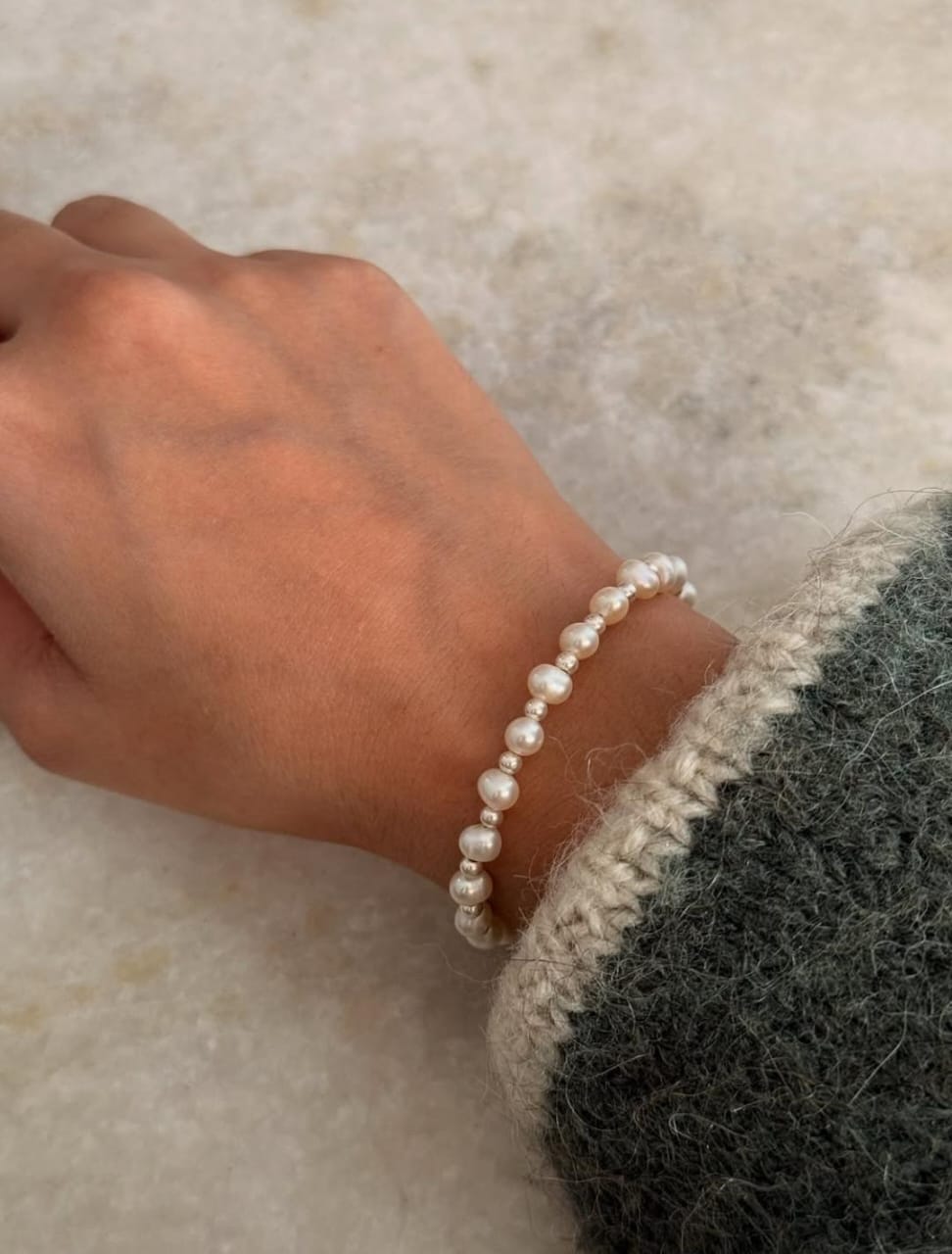 Handcrafted 925 sterling silver freshwater pearls baati bracelet with 3mm beads  