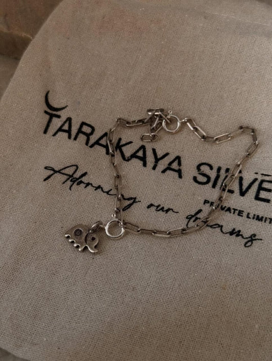 925 sterling silver paper clip bracelet with hathi elephant charm  