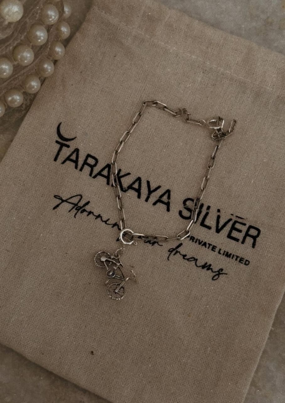 925 sterling silver paper clip bracelet with cute bicycle charm  