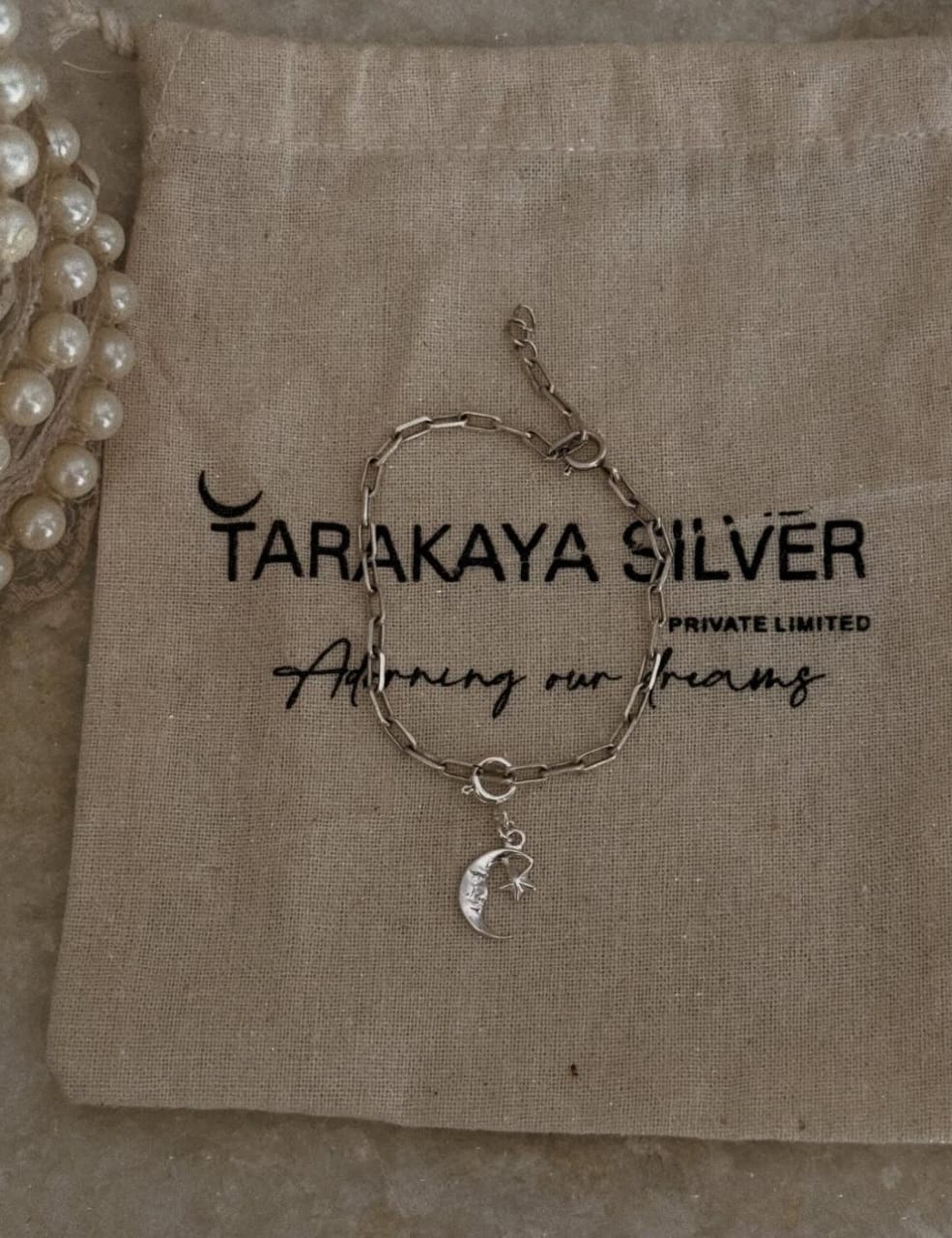 925 sterling silver paper clip bracelet with moon and star charms  