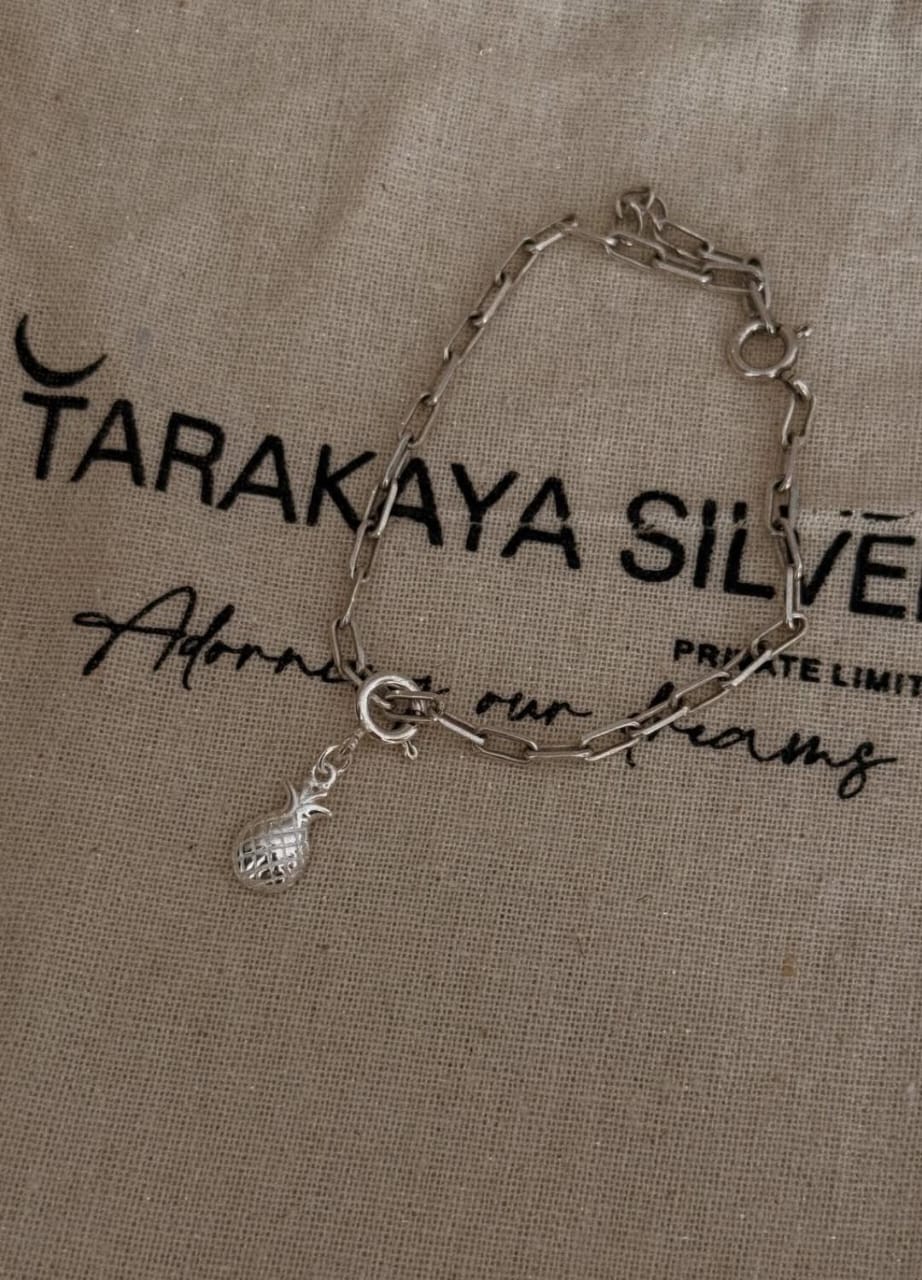 925 sterling silver paper clip bracelet with pineapple charm  