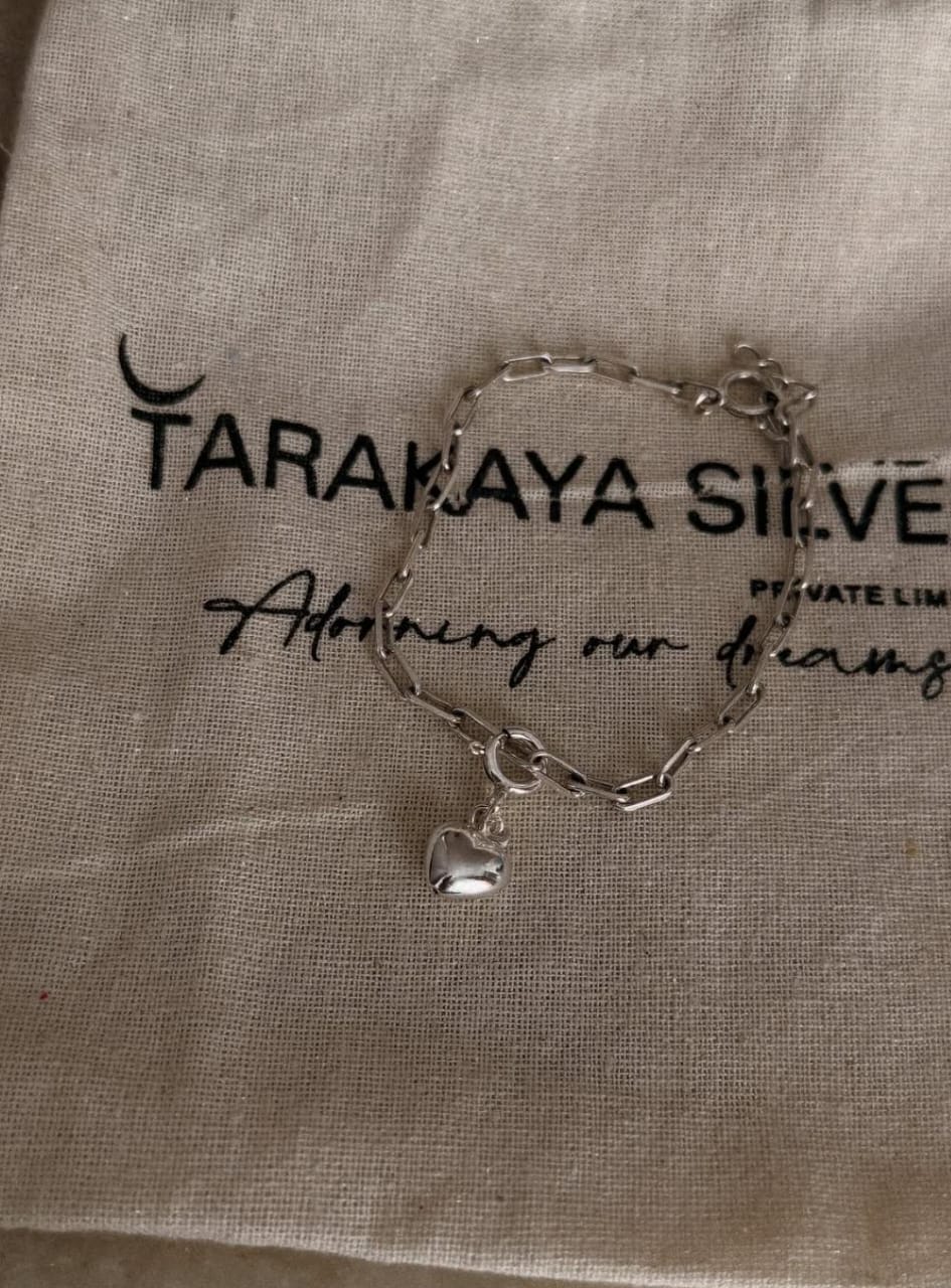 925 sterling silver paper clip bracelet with small heart charm  