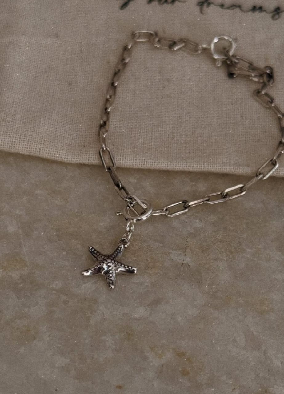 925 sterling silver paper clip bracelet with starfish charm  