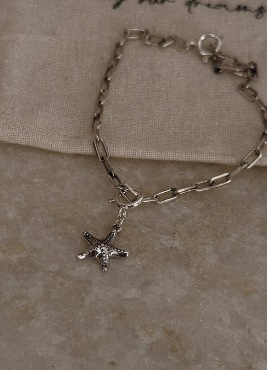 925 sterling silver paper clip bracelet with starfish charm  