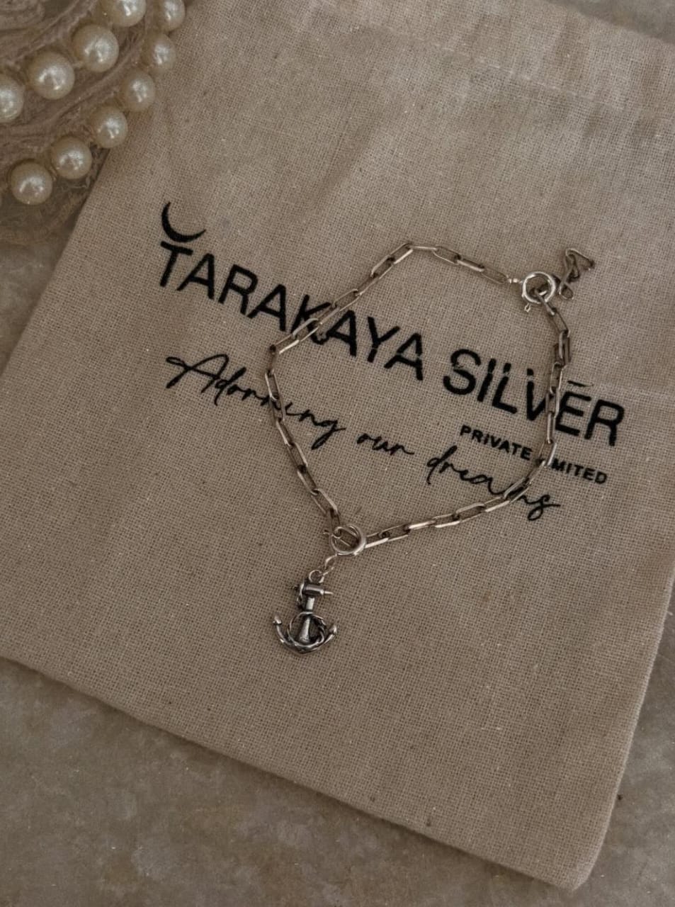 925 sterling silver paper clip bracelet with small anchor charm  