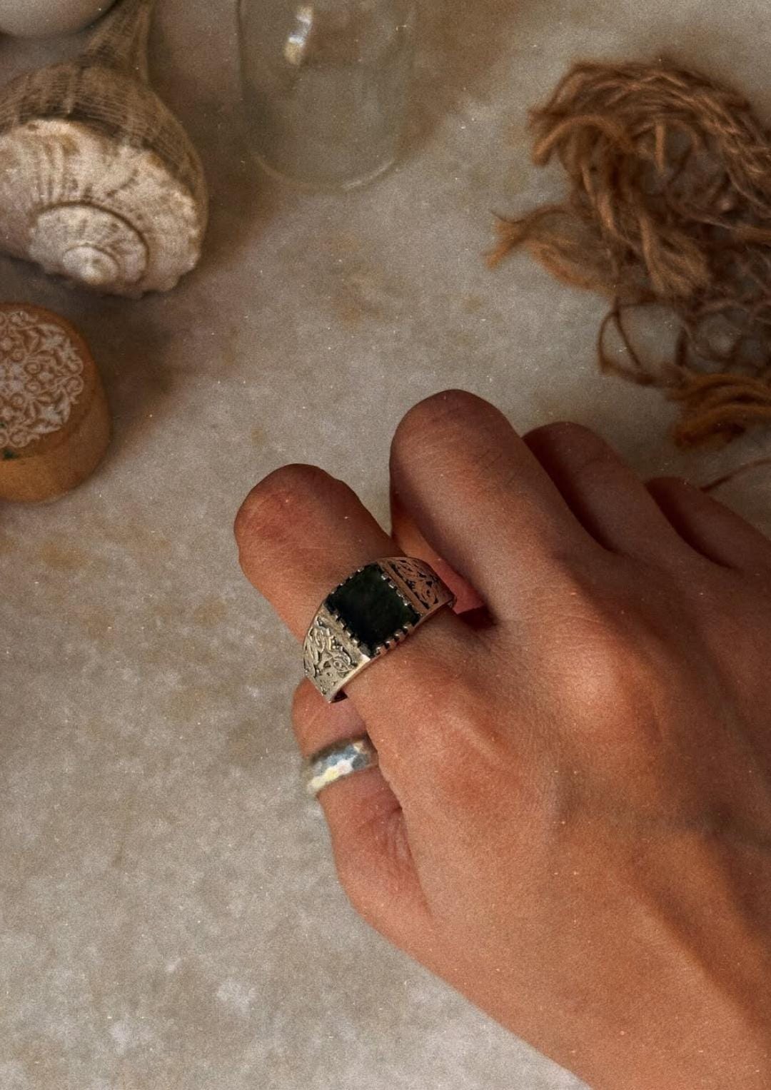 boho vintage labradorite signet 925 sterling silver ring  