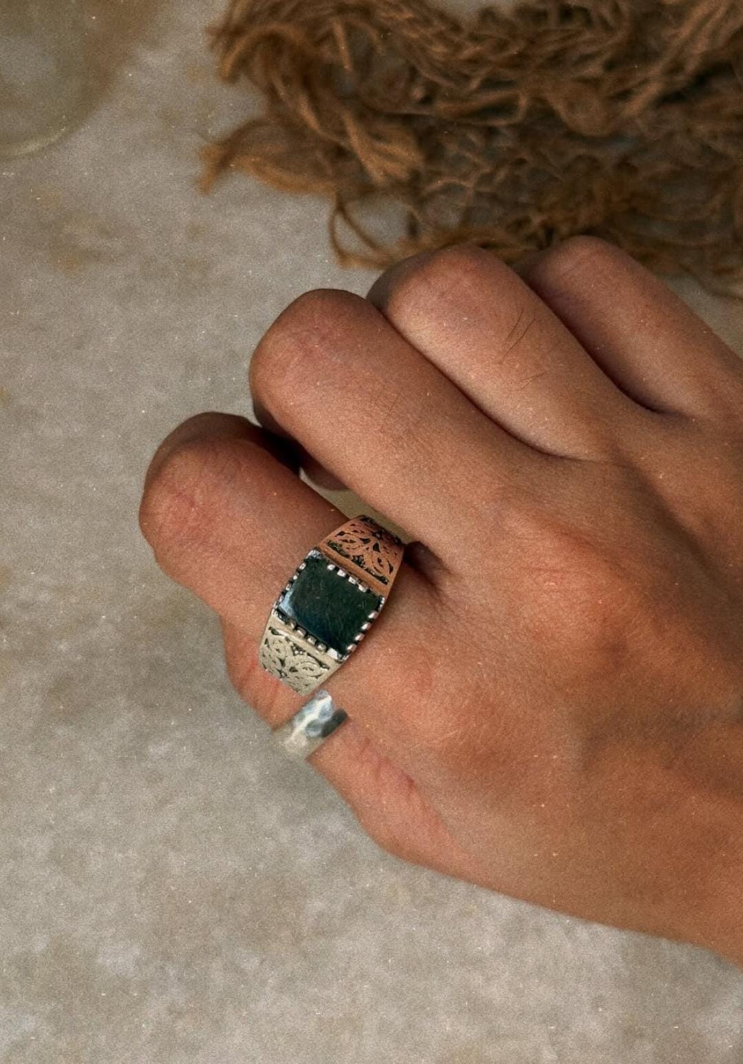 unique vintage embroidered labradorite 925 sterling silver ring