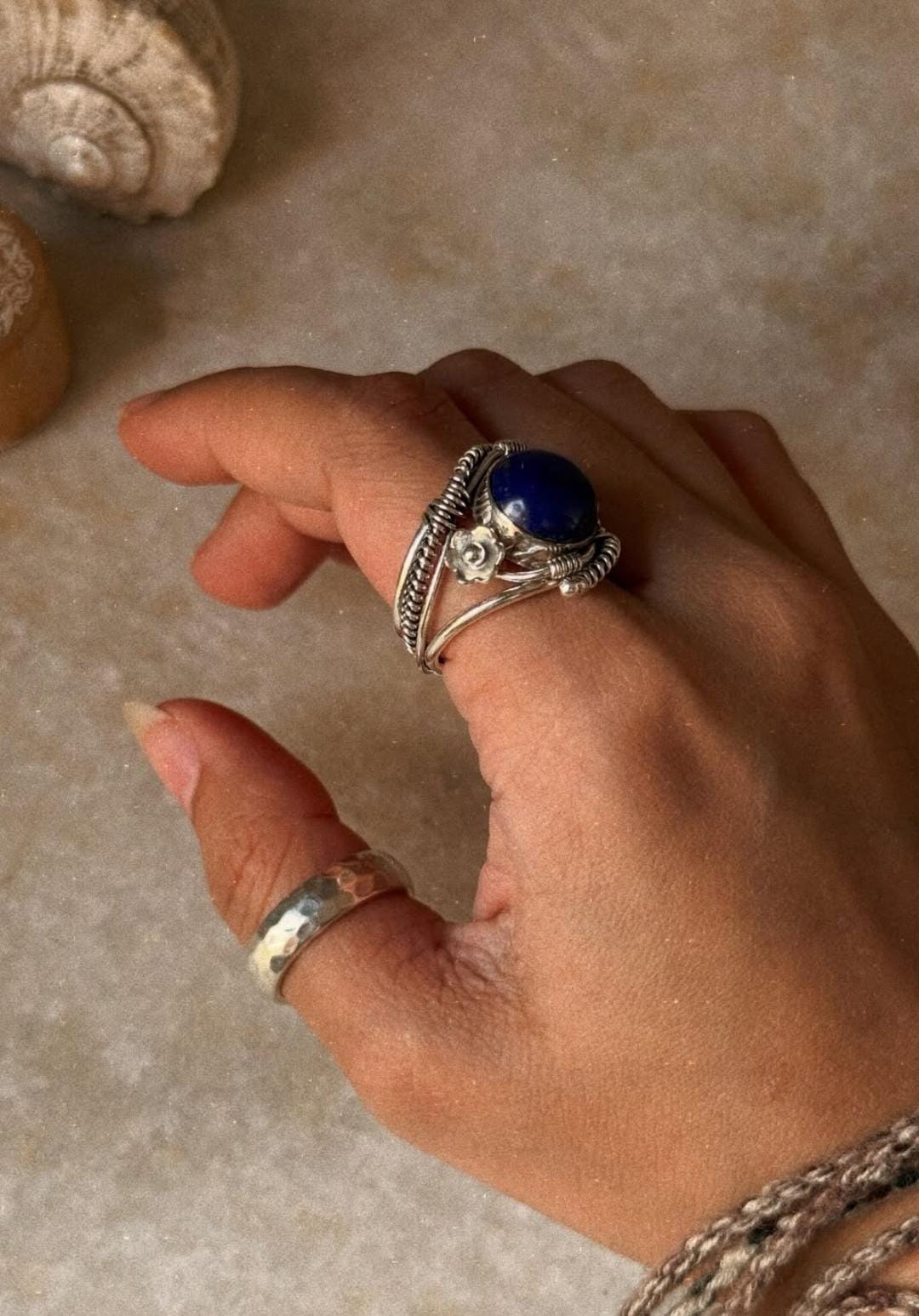handcrafted 925 sterling silver lapis lazuli wire wrapped ring