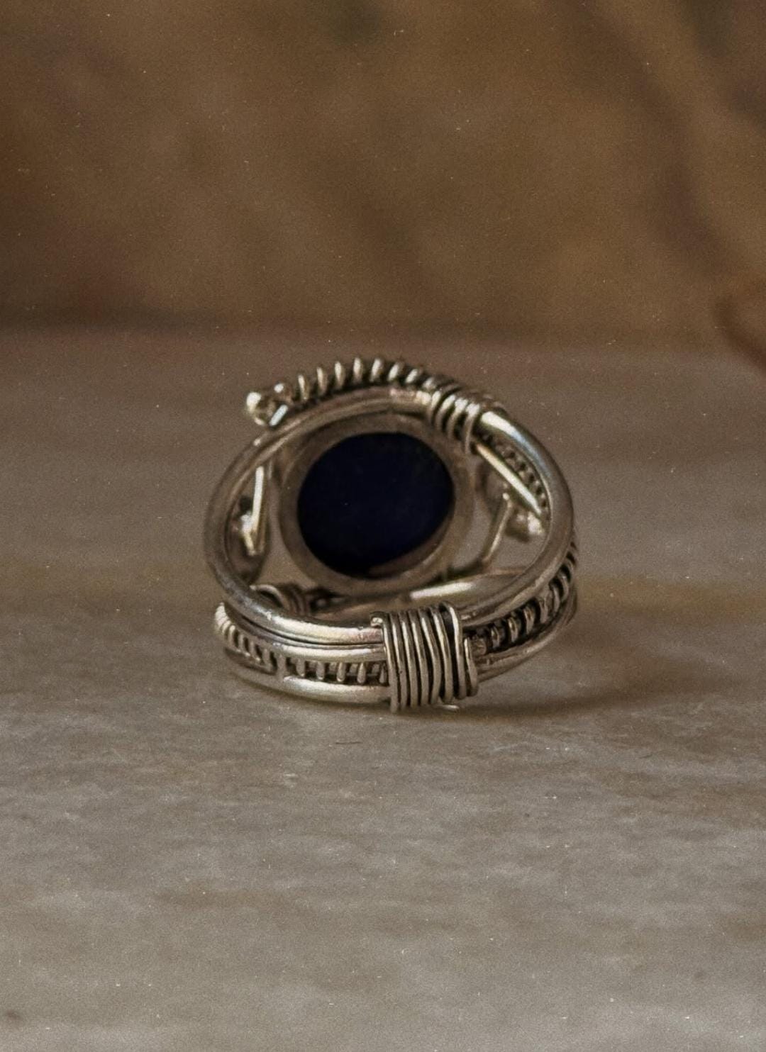 boho style 925 sterling silver lapis lazuli wire wrap ring  