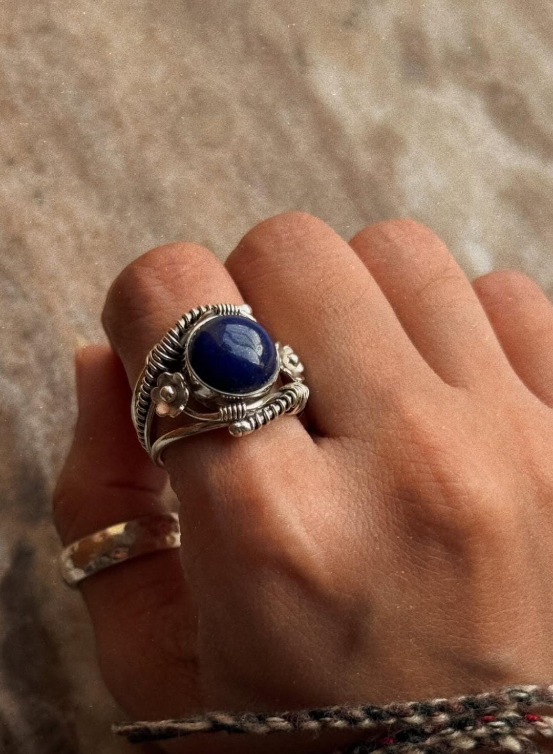 natural lapis lazuli gemstone 925 sterling silver wire wrap forest ring