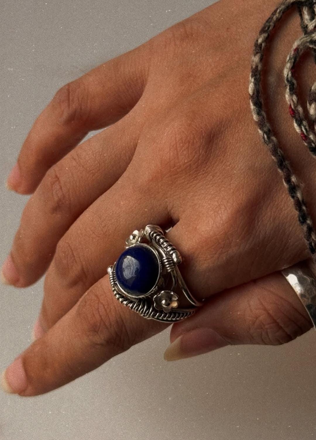 forest inspired lapis lazuli wire wrapped 925 sterling silver ring