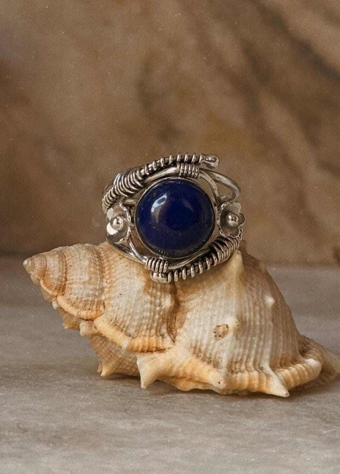 adjustable 925 sterling silver lapis lazuli wire wrapped ring