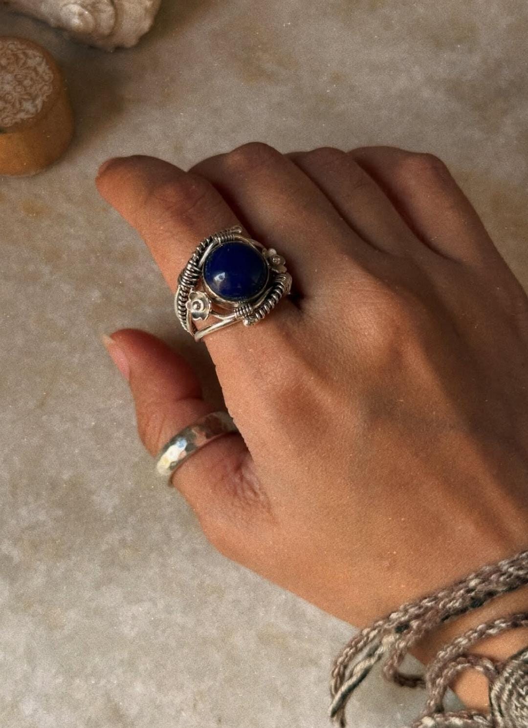 unique lapis lazuli wire wrapped forest enchantment 925 sterling silver ring  