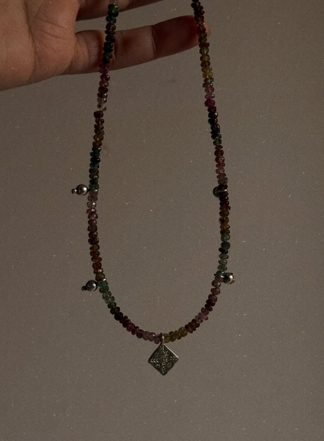 Handmade 925 Sterling Silver Tribal Necklace with 4mm Multi Tourmaline  