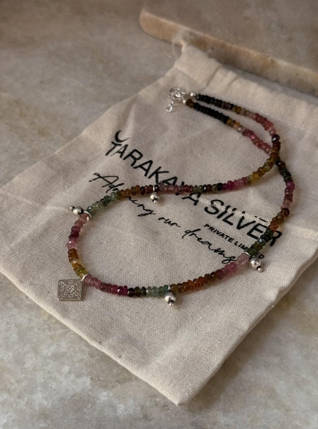 Delicate 925 Sterling Silver Multi Tourmaline 4mm Choker Jewelry piece  