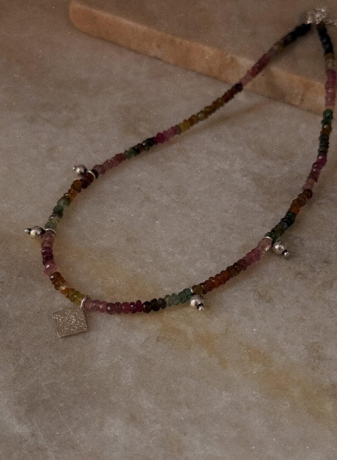 Boho 925 sterling Silver Multi Tourmaline Choker Necklace for women