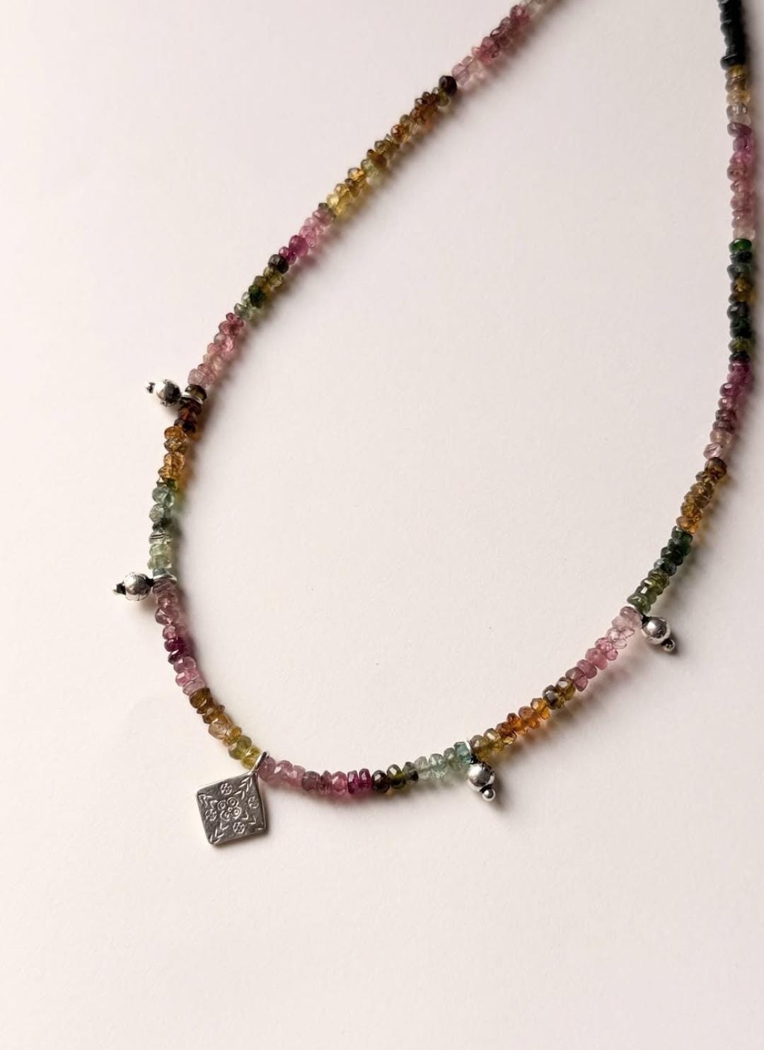 Luxury 925 sterling Silver Multi Tourmaline 4mm Tribal Choker Necklace for gifting