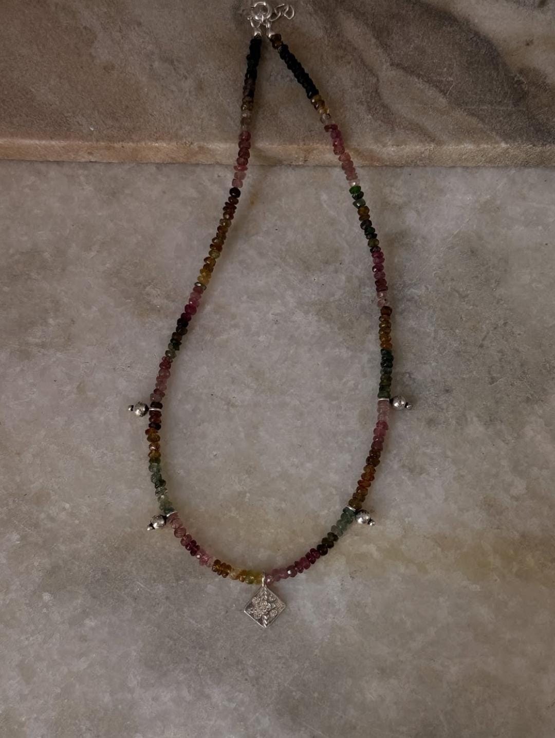 Elegant 925 sterling Silver Tribal Choker with 4mm Multi Tourmaline gemstones