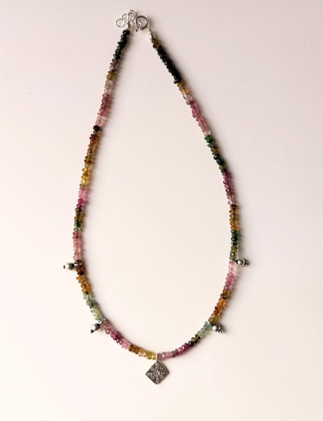 925 Sterling Silver Multi Tourmaline 4mm Statement Choker Necklace  