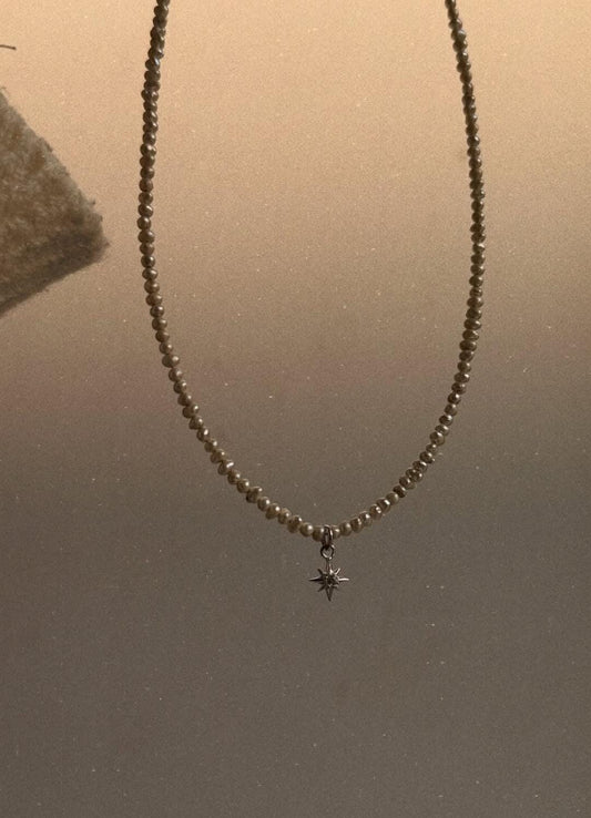 Handmade 925 Sterling Silver Pearl and Topaz North Star Necklace  