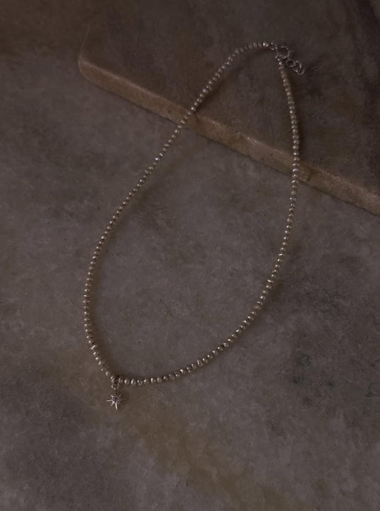 925 Sterling Silver North Star Necklace featuring Pearl and Topaz  