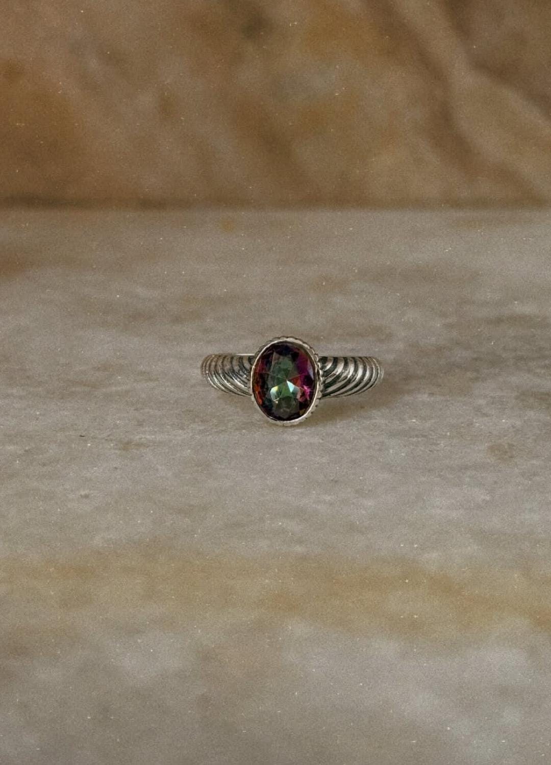 Handmade 925 sterling silver mystic topaz croissant ring
