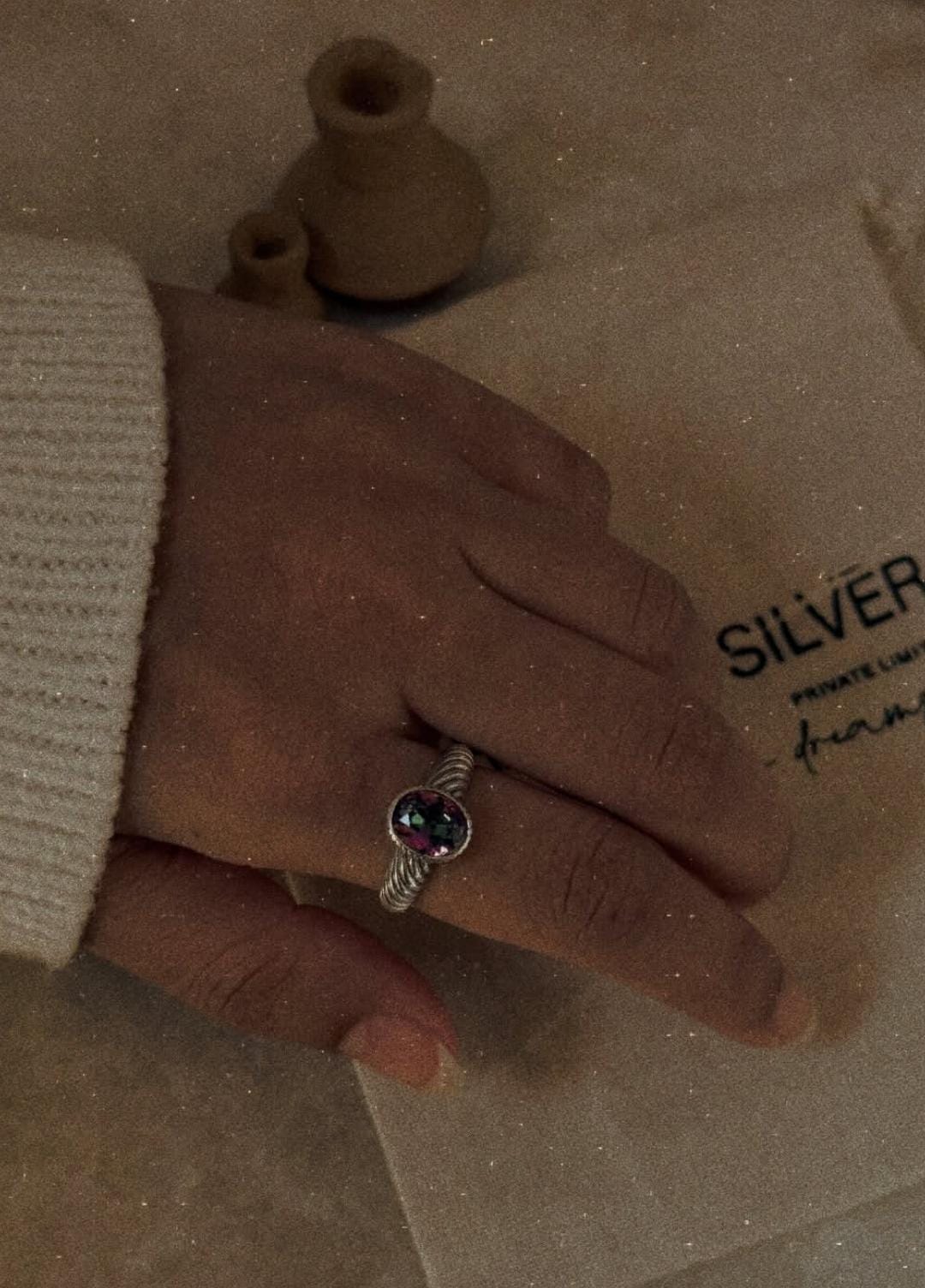 Boho style 925 sterling silver mystic topaz croissant band