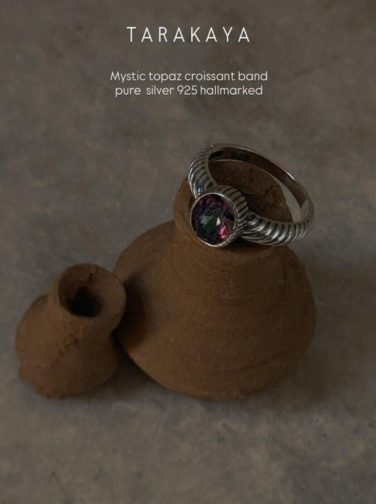 925 sterling silver mystic topaz croissant band ring  