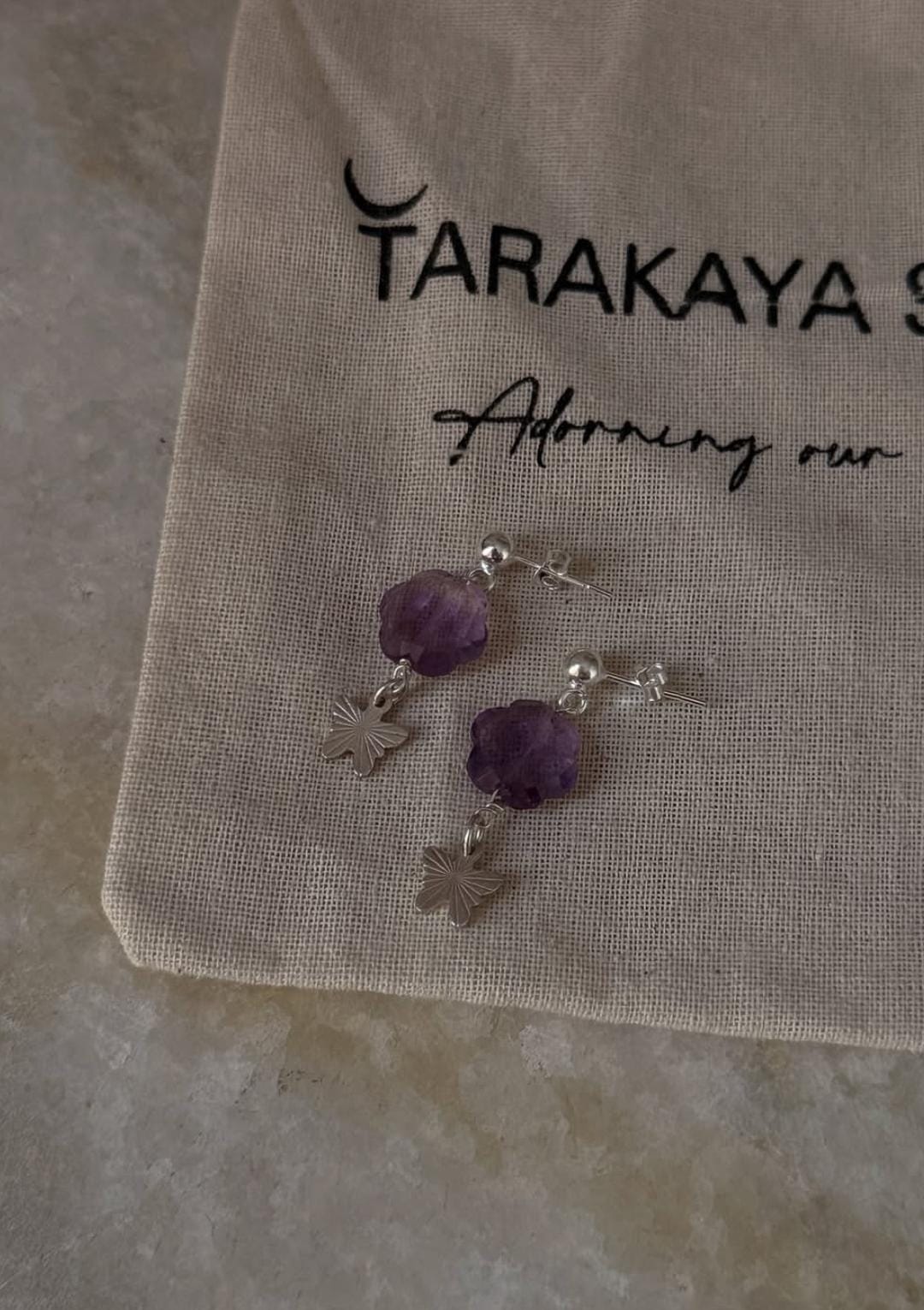 Boho 925 Sterling Silver Amethyst Floral Butterfly Stud Earrings for women  