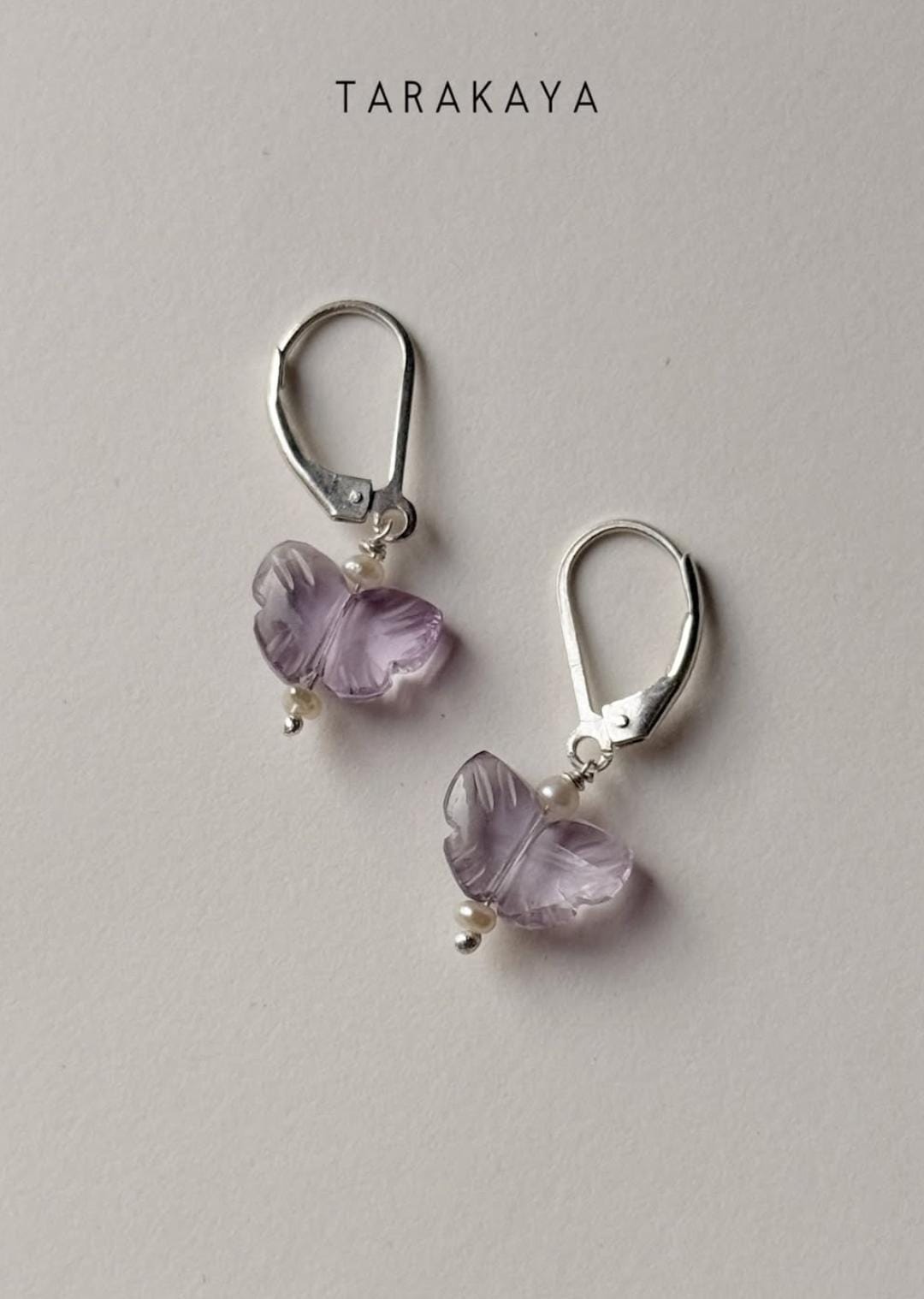 Boho 925 sterling silver Amethyst Butterfly Pearl Lever Back Earrings