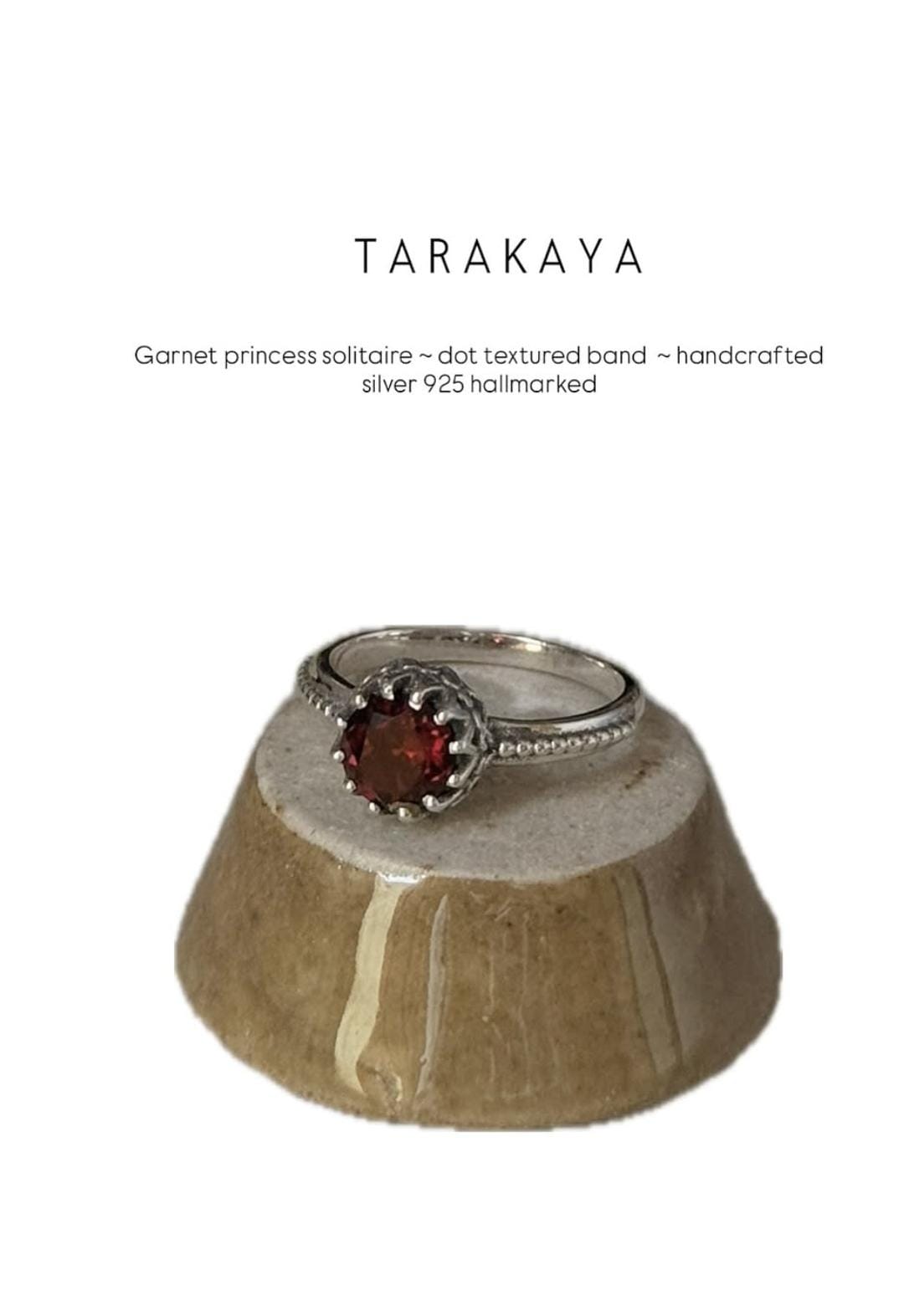 925 sterling silver garnet princess solitaire dot textured band ring  