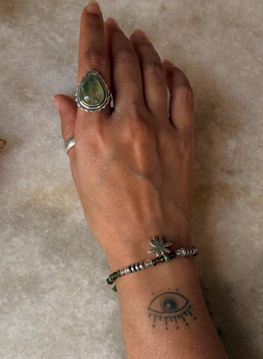 adjustable boho 925 sterling silver prehnite pear ring  