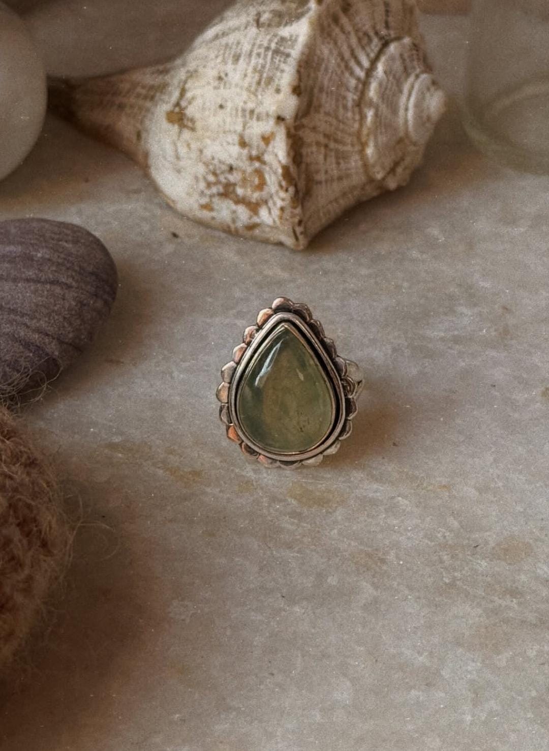 unique 925 sterling silver prehnite pear boho ring