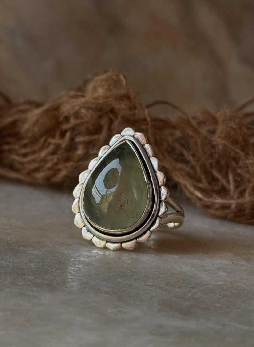 elegant prehnite pear gemstone 925 sterling silver ring