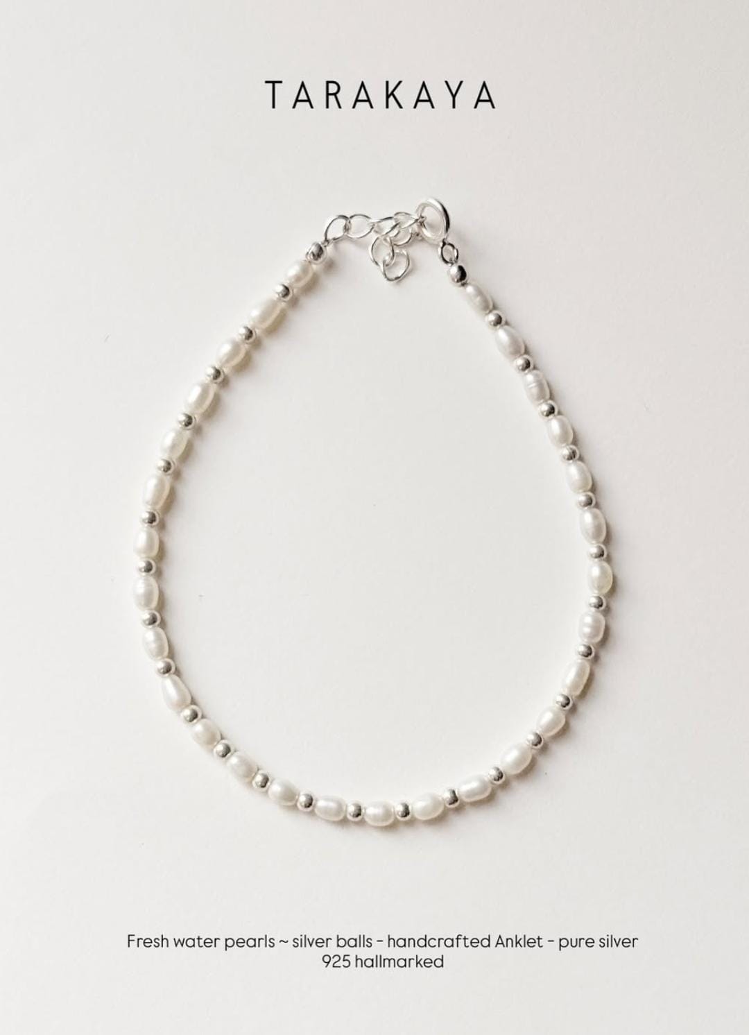 925 Sterling Silver Fresh Water Pearl Anklet with Silver Beads close-up  