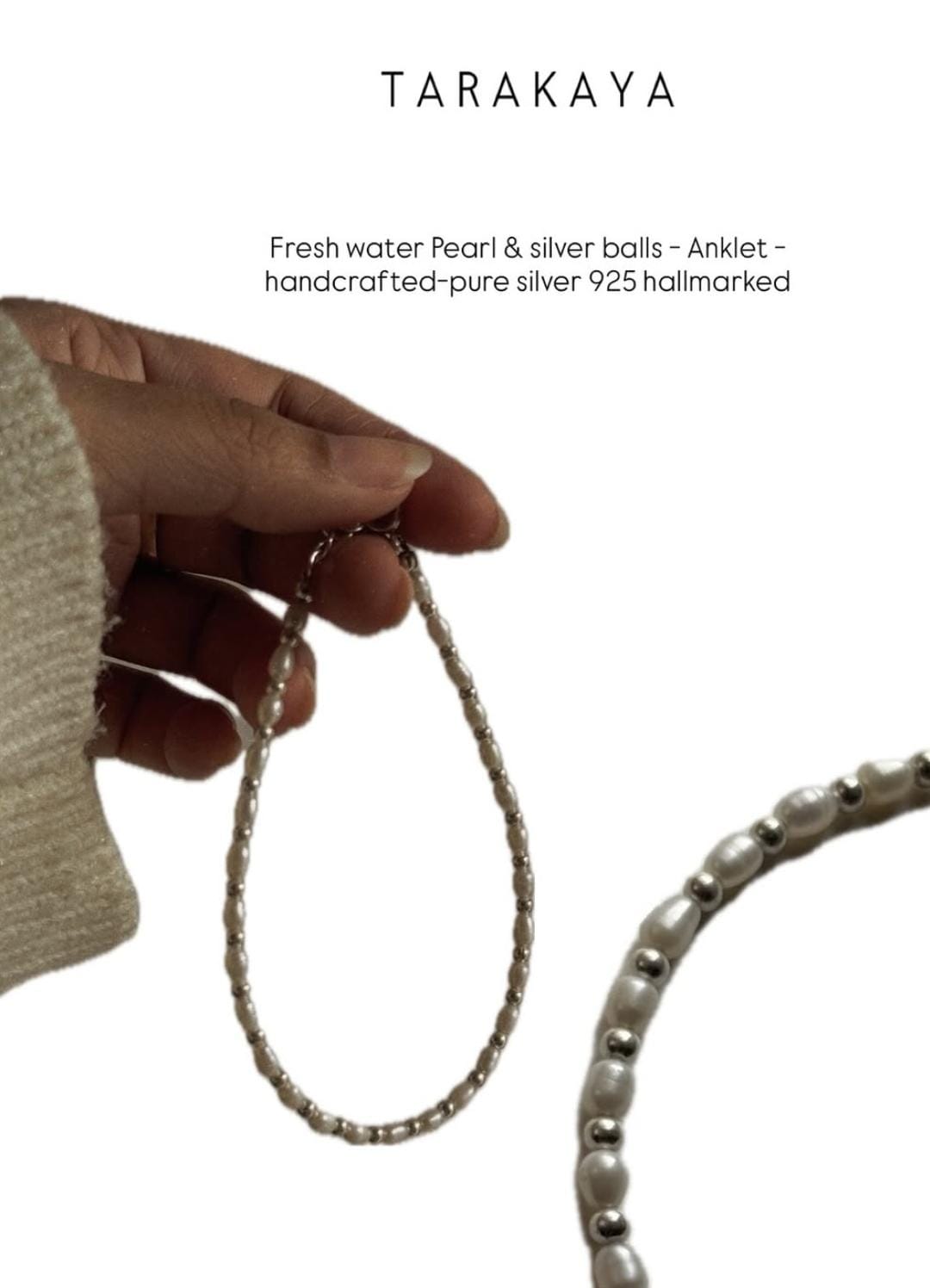 Handmade 925 Sterling Silver Fresh Water Pearl Anklet for women  