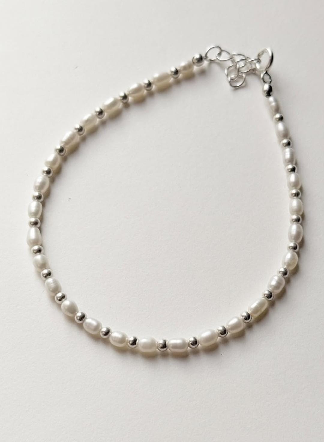 Unique 925 Sterling Silver Fresh Water Pearl Beaded Anklet jewelry piece