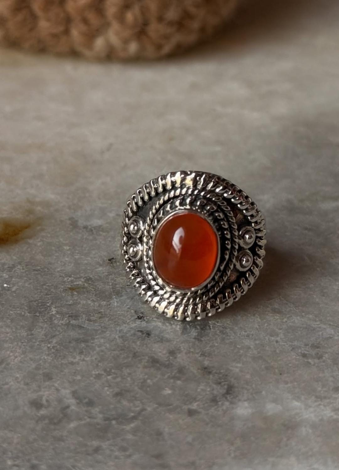 vintage-inspired carnelian oval 925 sterling silver boho statement ring