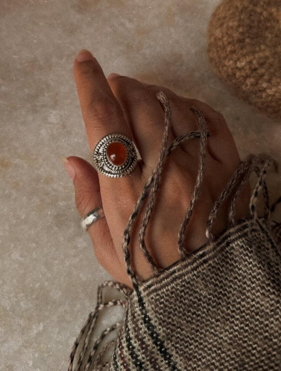 bohemian style 925 sterling silver carnelian oval ring  
