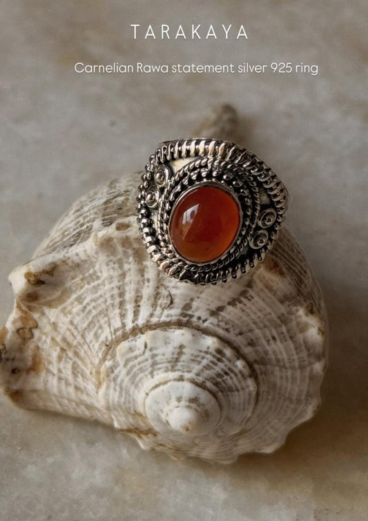 925 sterling silver carnelian oval rawa boho statement ring  