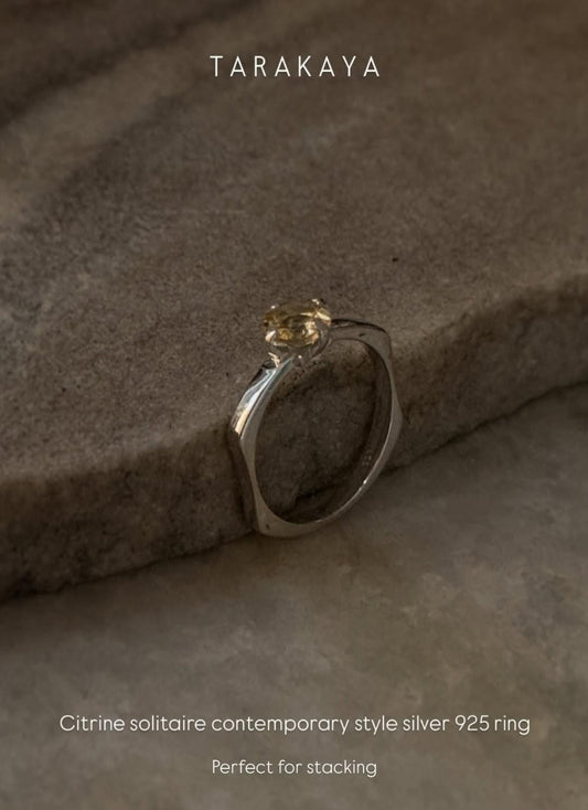 925 sterling silver citrine solitaire contemporary style ring  