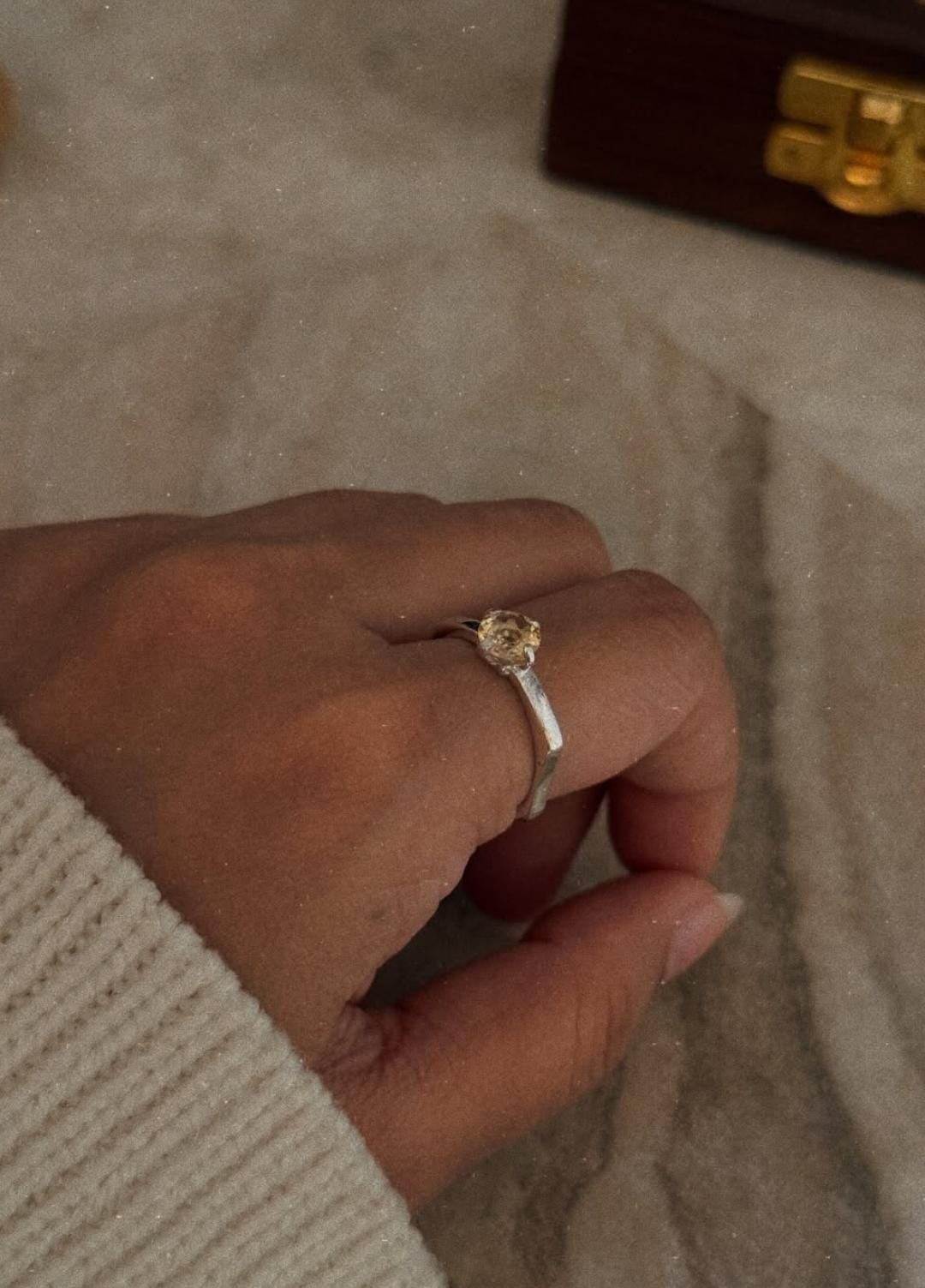 contemporary 925 sterling silver citrine solitaire gemstone ring