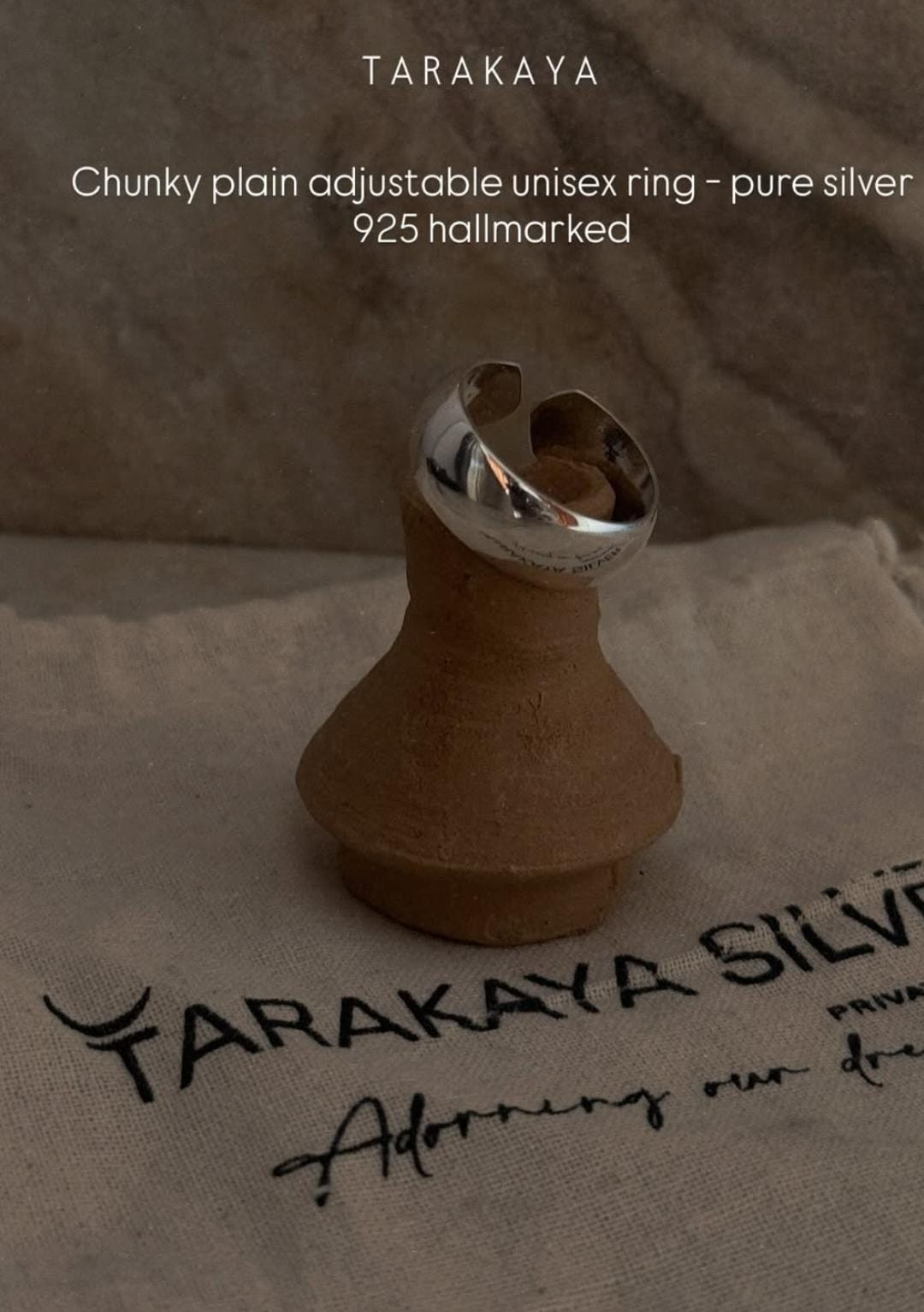 925 sterling silver chunky plain adjustable unisex band ring  