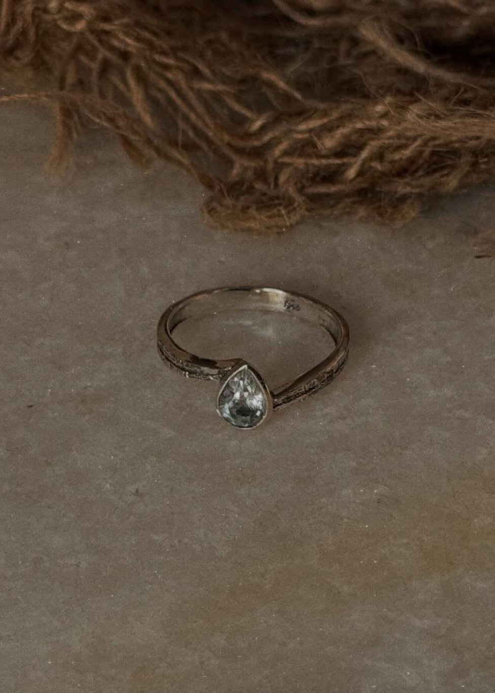 Rustic style 925 sterling silver blue topaz pear ring  