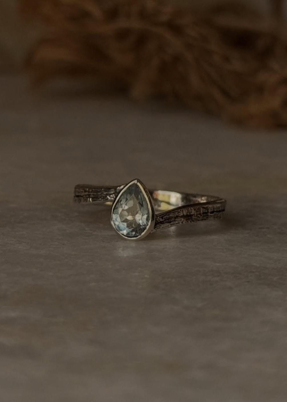 Statement 925 sterling silver blue topaz pear solitaire ring  
