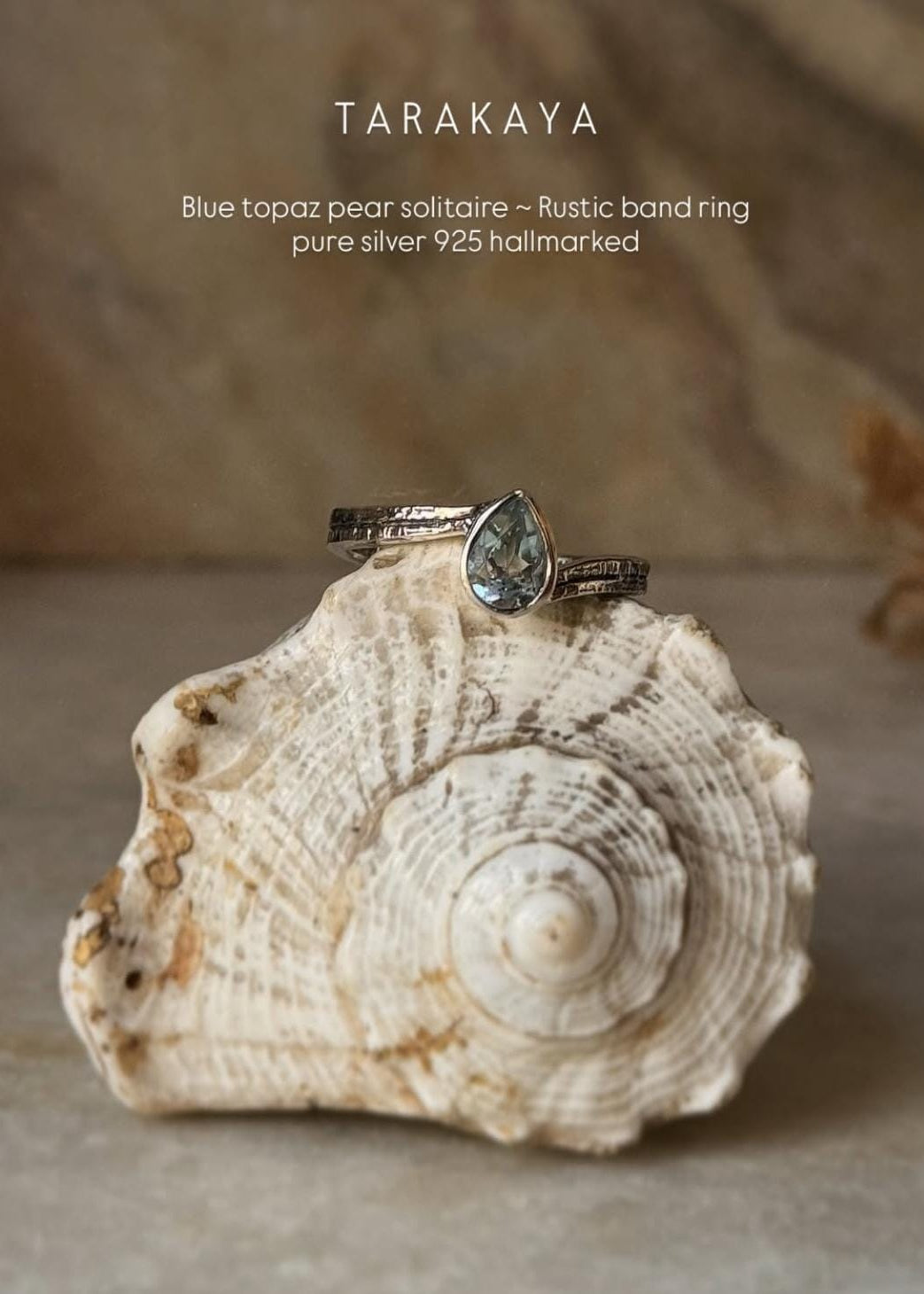 925 sterling silver blue topaz pear solitaire rustic band ring  