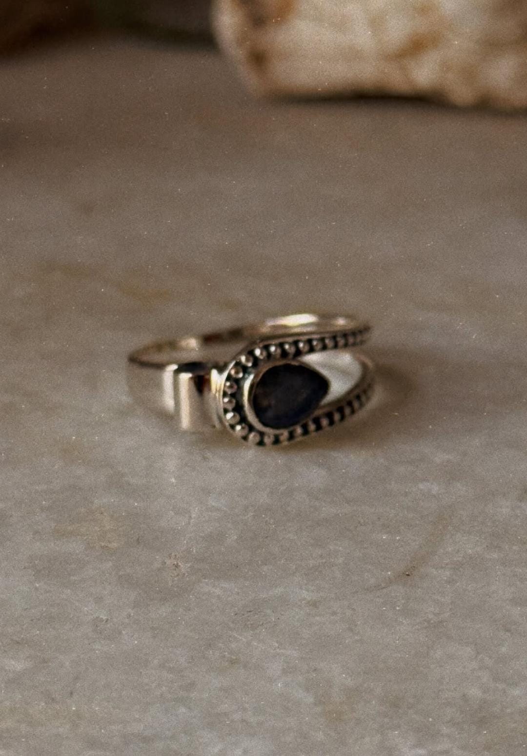 handcrafted 925 sterling silver labradorite pear double ring