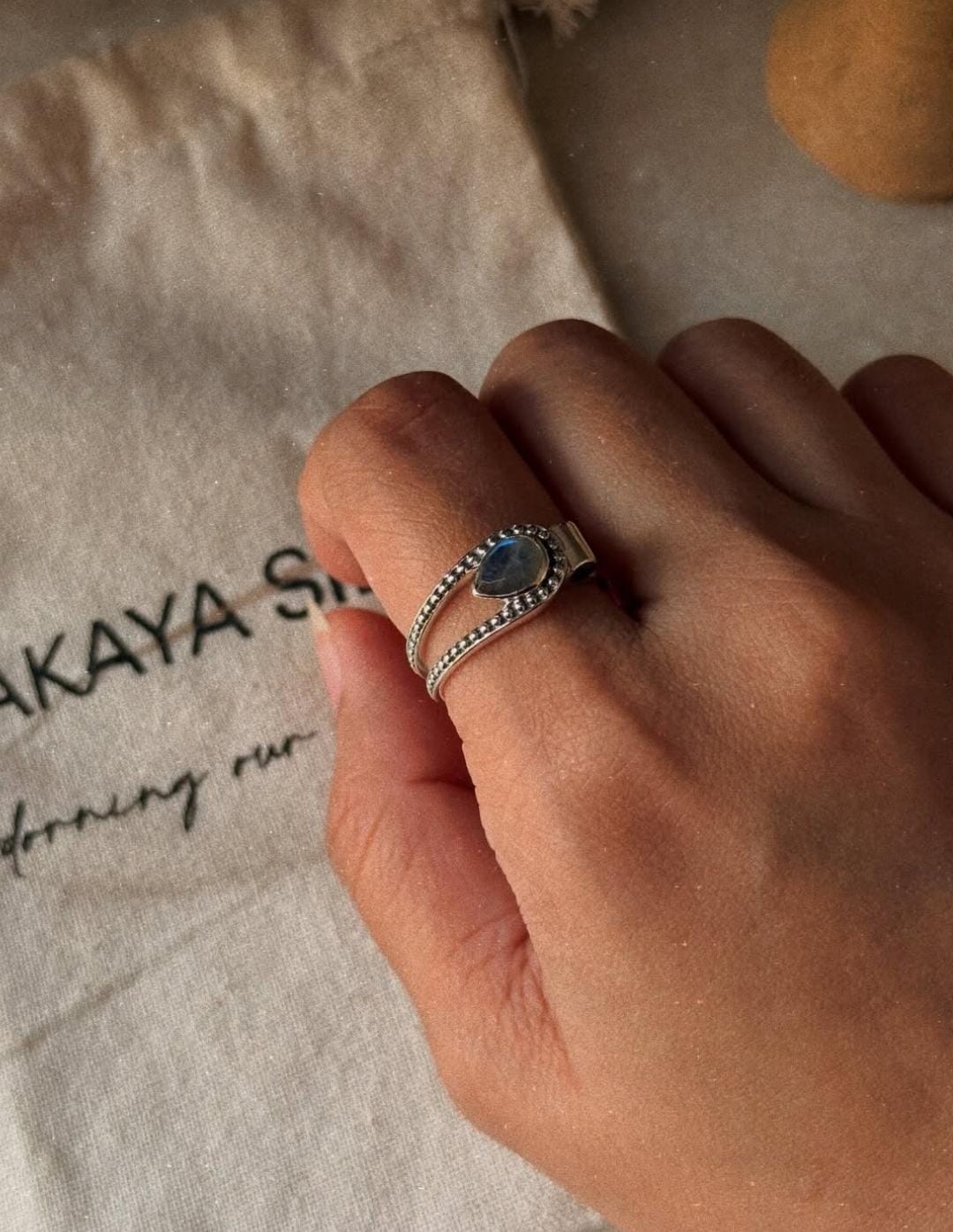 boho style 925 sterling silver labradorite pear double band ring  