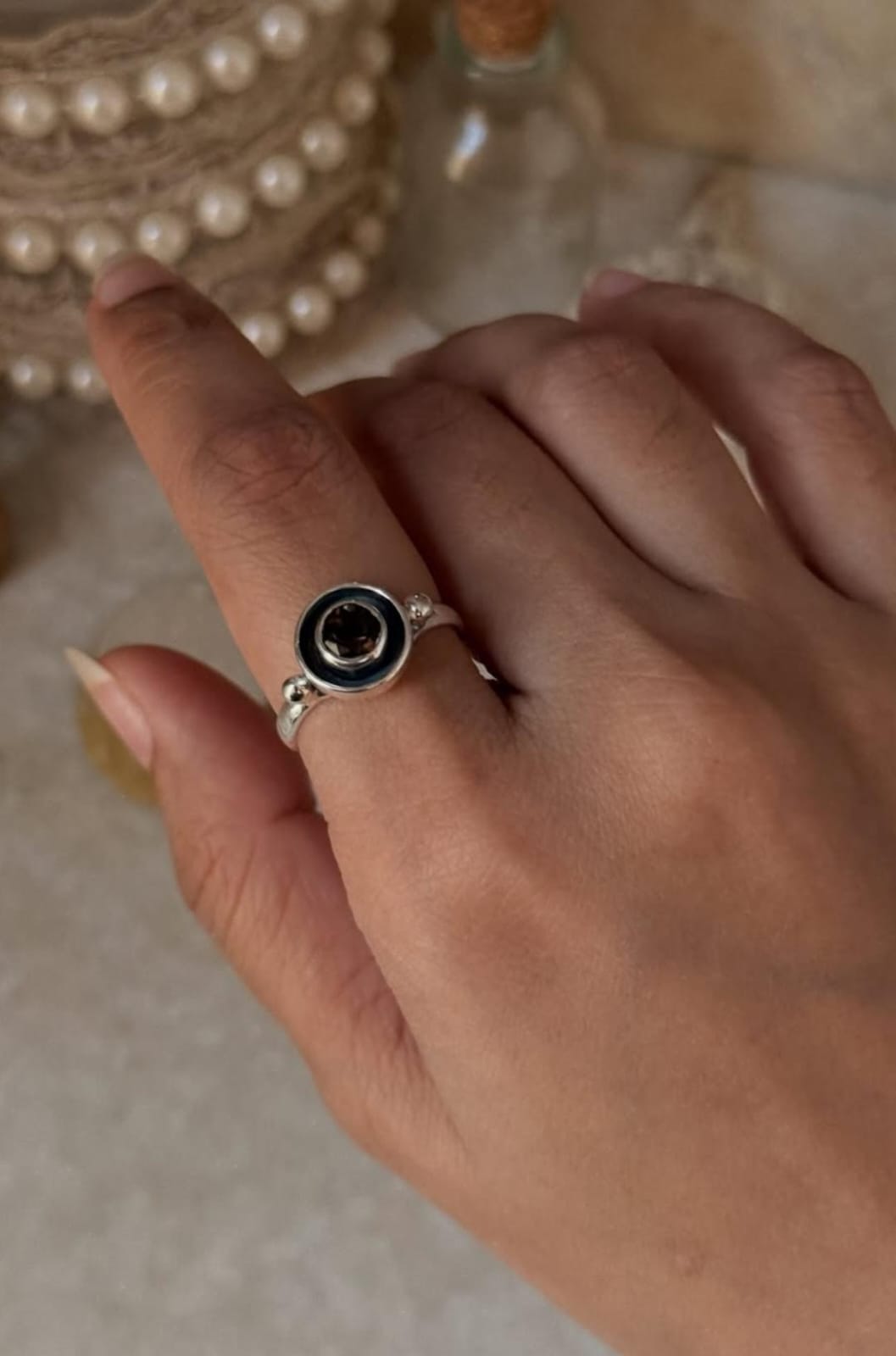 handcrafted 925 sterling silver smokey quartz modern ring