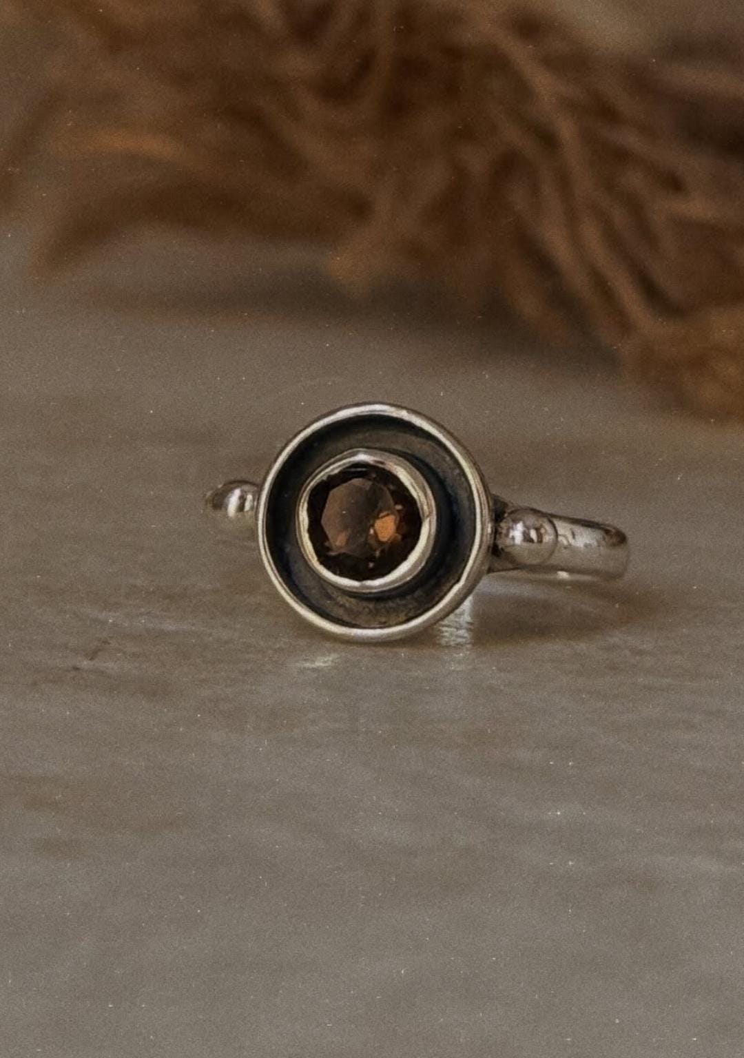 natural smokey quartz gemstone 925 sterling silver contemporary ring  